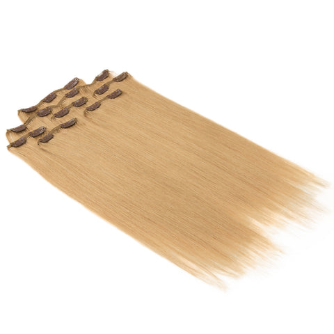 Image of Rebecca Fashion Remy Clip In Human Hair Extensions Straight Clip on Human Hair Dark Blonde Color 7 Pcs
