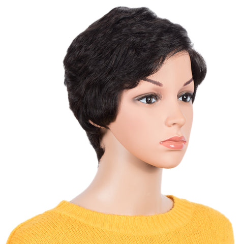 Image of Rebecca Fashion Human Hair Pixie Cut Wigs 6 inch Side Lace Part Wigs Pixie Bob Wig for Black Women Natural Color