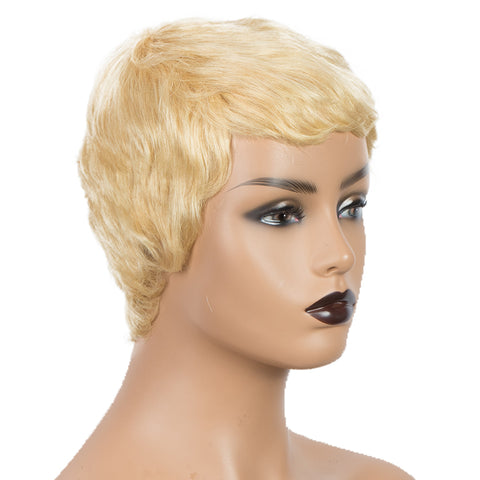 Image of Rebecca Fashion Human Hair Wigs For Women 9 Inch Short Curly Pixie Cut Wigs Blonde Color
