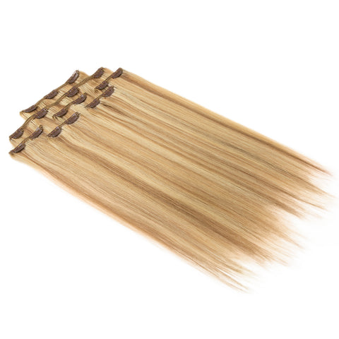Image of Rebecca Fashion Remy Clip In Human Hair Extensions Straight Clip on Human Hair Piano Blonde Color 7 Pcs