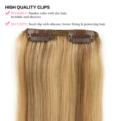 Image of Rebecca Fashion Remy Clip In Human Hair Extensions Straight Clip on Human Hair Piano Blonde Color 7 Pcs