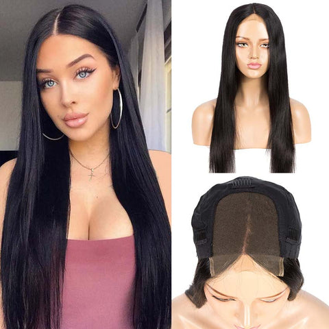 Image of Rebecca Fashion 4x4 Lace Closure Wigs 100% Straight Human Hair Wigs For Black Women 150% Density Natural Black Color