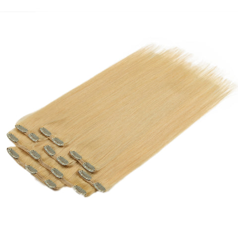 Image of Rebecca Fashion Remy Clip In Human Hair Extensions Straight Clip on Human Hair 613 Blonde Color 7 Pcs