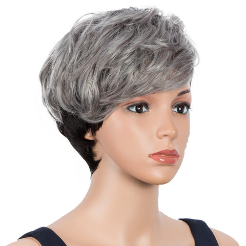 Image of Rebecca Fashion Human Hair Wigs For Women Pixie Cut Wigs 9 Inch Curly Wig Grey Color