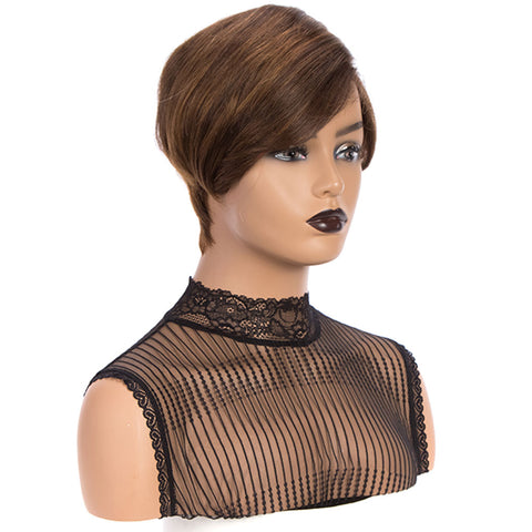 Image of Rebecca Fashion Human Hair Lace Front Wigs 5.5 inch Side Lace Part Wigs Pixie Cut Bob Wig for Black Women Medium Brown Color
