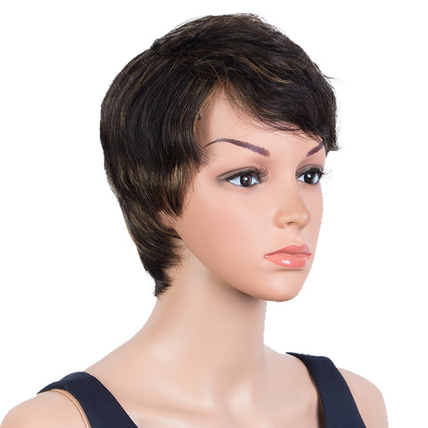 Image of Rebecca Fashion Human Hair Wigs 9 Inch Short Curly Pixie Wig With Bangs