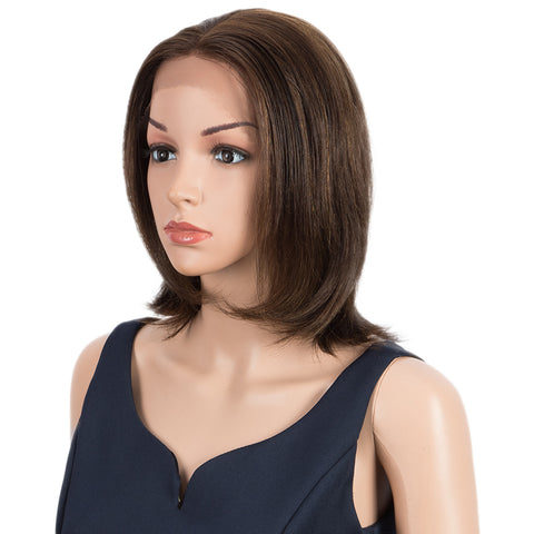 Image of Rebecca Fashion Remy Human Hair Wigs 13x2 Lace Frontal Wigs Straight Hair Bob Wig 150% Density Natural Brown Color