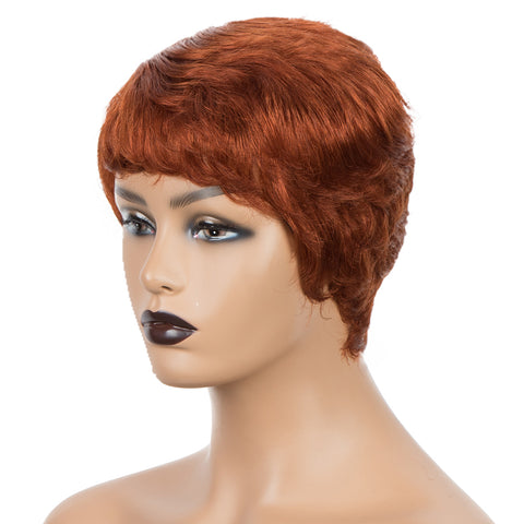 Image of Rebecca Fashion Human Hair Wigs For Women 9 Inch Short Curly Pixie Cut Wigs Orange Color