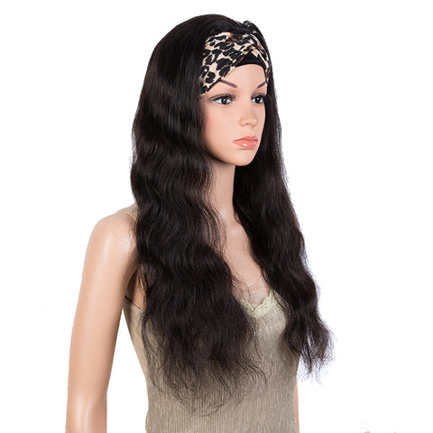 Image of REBECCA FASHION Remy Human Hair Headband Wig Body Wave Headwrap Wig Natural Color