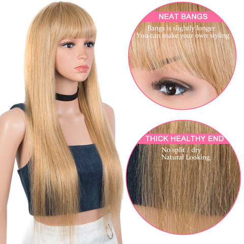 Image of Rebacca Fashion Ombre Blond Color Straight Human Hair Wigs With Bangs For Women Full Machine Made Human Hair Wigs