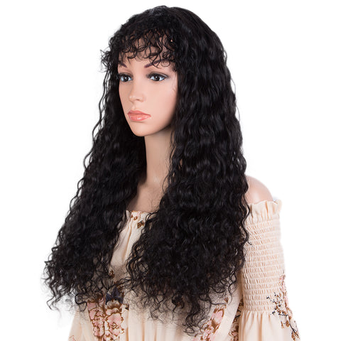 Image of Rebecca Fashion Short Curly Wigs with Curly Bangs Kinky Curly Wigs for Black Women Virgin Remy Natural Black Wig Can Be Restyled