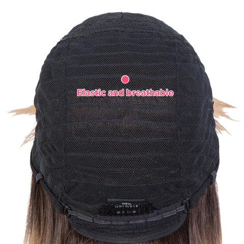 Image of Rebecca Fashion Human Hair Wigs With Bangs For Women Non-lace Wig Ombre Honey Blonde Color