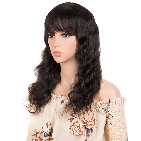 Image of Rebecca Fashion Human Hair Wig with Bangs Natural Color Wigs for Women