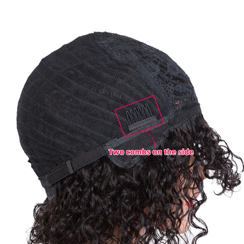 Image of Rebecca Fashion Short Curly Wigs with Bangs Kinky Curly Wigs for Black Women 14 Inch Virgin Remy Natural Black Wig Can Be Restyled