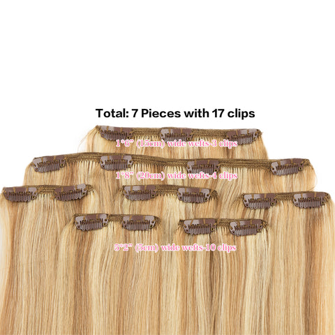 Image of Rebecca Fashion Remy Clip In Human Hair Extensions Straight Clip on Human Hair Piano Blonde Color 7 Pcs