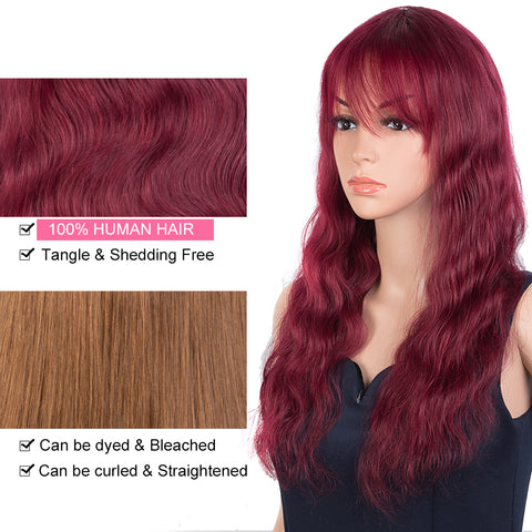 Image of Rebecca Fashion Hightlight Red Body Wave Human Hair Wigs with Bangs 100% High-quality Human Hair Wig with Bangs for Black Women 130% Density