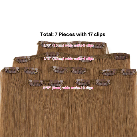 Image of Rebecca Fashion Remy Clip In Human Hair Extensions Straight Clip on Human Hair Light Brown Color 7 Pcs