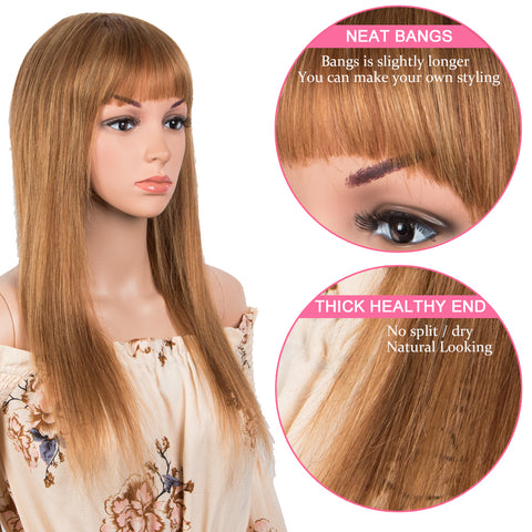 Image of Rebacca Fashion Ombre Color Straight Human Hair Wig With Bangs For Women Full Machine Made Wigs Human Hair