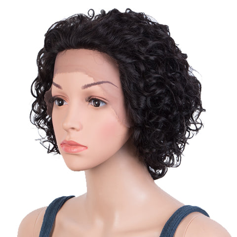Image of Rebecca Fashion Remy Human Hair Wigs 13x2 Lace Frontal Wigs Short Curly Hair Wig 150% Density Natural Black Color