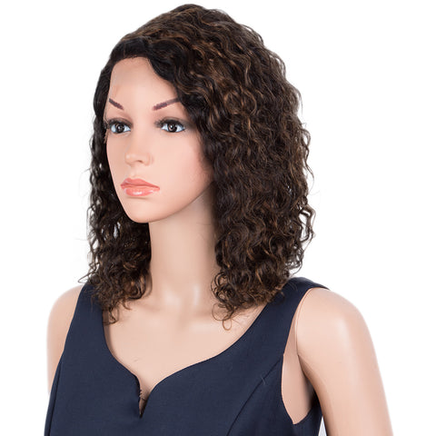 Image of Rebecca Fashion Human Hair Lace Front Wigs 5 inch Side Lace Part Wigs 14 inch Curly Wavy Wig for Black Women Natural Color