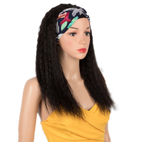 Image of Rebecca Fashion Remy Human Hair Headband Wig Kinky Straight Headwrap Wigs 150% Density Natural Color