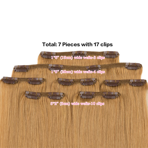 Image of Rebecca Fashion Remy Clip In Human Hair Extensions Straight Clip on Human Hair Brown Blonde Color 7 Pcs