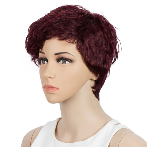 Image of Rebecca Fashion Human Hair Wigs For Women Pixie Cut Wigs 9 Inch Curly Wig Red Color