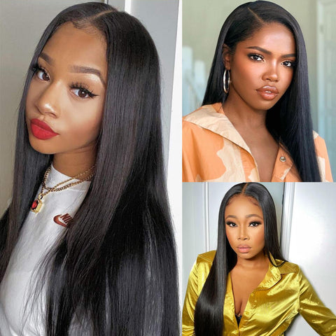 Image of Rebecca Fashion T Part 13x4x1 HD Lace Front Wigs 100% Human Hair Straight Wigs For Women Middle Part Lace Wigs 150% Density Natural Black Color