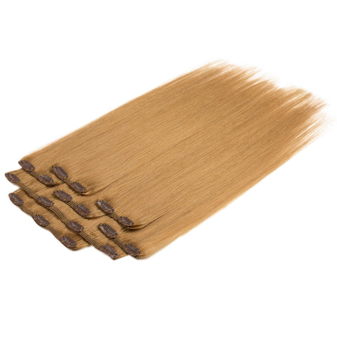 Image of Rebecca Fashion Remy Clip In Human Hair Extensions Straight Clip on Human Hair Brown Blonde Color 7 Pcs