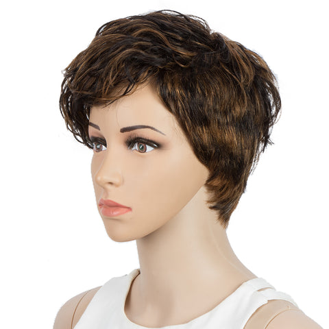 Image of Rebecca Fashion Human Hair Wigs For Women Pixie Cut Wigs 9 Inch Curly Wig Brown Color