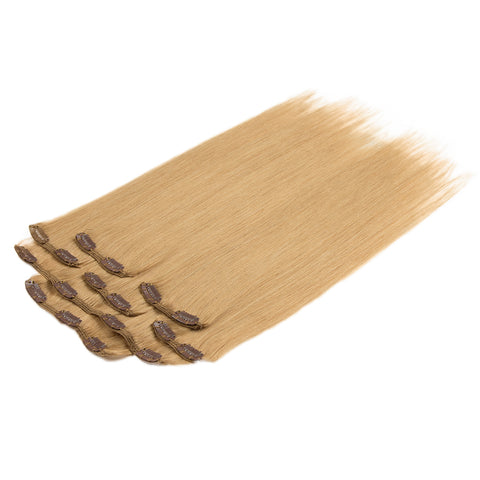 Image of Rebecca Fashion Remy Clip In Human Hair Extensions Straight Clip on Human Hair Dark Blonde Color 7 Pcs