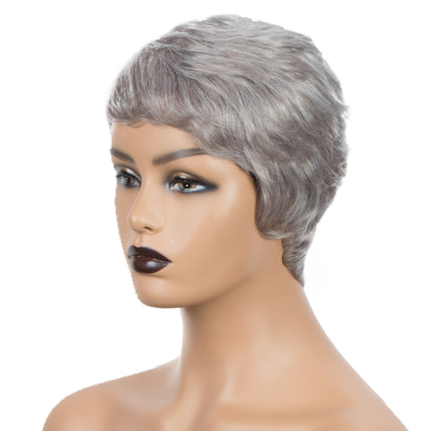 Image of Rebecca Fashion Human Hair Wigs For Women 9 Inch Short Curly Pixie Cut Wigs Grey Color