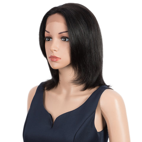Image of Rebecca Fashion Remy Human Hair Wigs 13x2 Lace Frontal Wigs Straight Hair Bob Wig 150% Density Natural Color