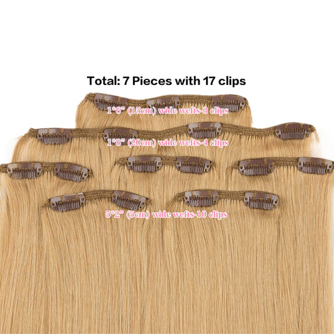 Image of Rebecca Fashion Remy Clip In Human Hair Extensions Straight Clip on Human Hair Dark Blonde Color 7 Pcs