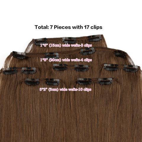Image of Rebecca Fashion Remy Clip In Human Hair Extensions Straight Clip on Human Hair Brown Color 7 Pcs