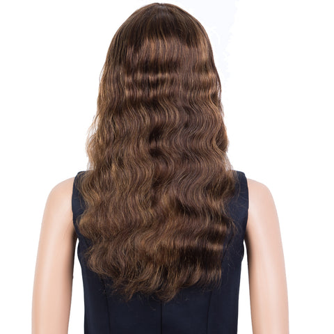 Image of Rebecca Fashion Hightlight Brown Body Wave Human Hair Wigs with Bangs 100% High-quality Human Hair Wig with Bangs for Black Women 130% Density