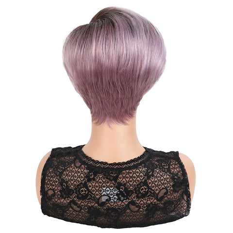 Image of Rebecca Fashion Human Hair Lace Front Wigs 5.5 inch Side LacePart Wigs Pixie Cut Bob Wig for Black Women Light Purple Color