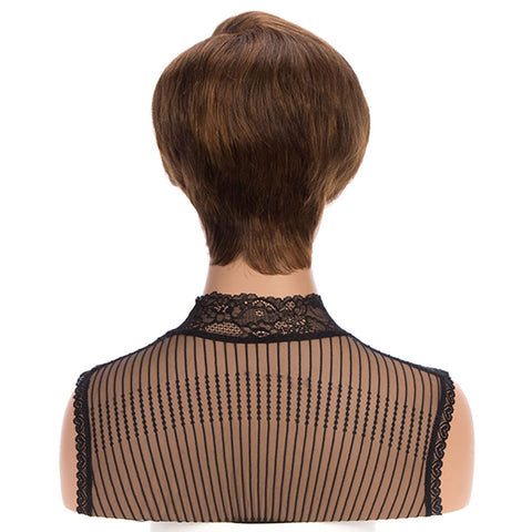 Image of Rebecca Fashion Human Hair Lace Front Wigs 5.5 inch Side Lace Part Wigs Pixie Cut Bob Wig for Black Women Medium Brown Color