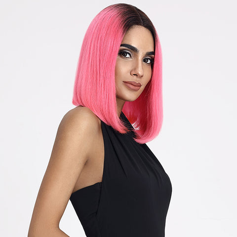 Image of Rebecca Fashion Ombre Pink Bob Wig Middle Part Wigs 12 Inch