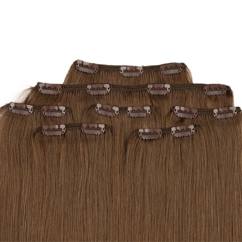 Image of Rebecca Fashion Remy Clip In Human Hair Extensions Straight Clip on Human Hair Wood Brown Color 7 Pcs