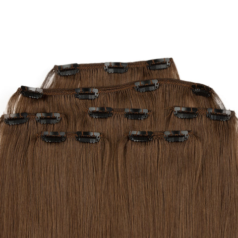 Image of Rebecca Fashion Remy Clip In Human Hair Extensions Straight Clip on Human Hair Brown Color 7 Pcs