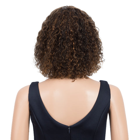 Image of Rebecca Fashion Short Curly Wigs with Curly Bangs Kinky Curly Wigs for Black Women 14 Inch Remy Brown Wig