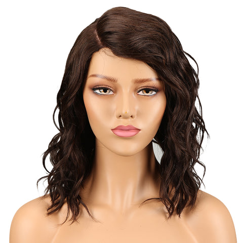 Image of Rebecca Fashion Human Hair Lace Front Wigs 4.5 inch Side LacePart Wigs 14 inch Water Wavy Wig for Black Women Brown Color