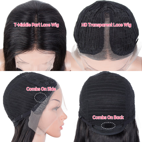 Image of Rebecca Fashion T Part 13x4x1 HD Lace Front Wigs 100% Human Hair Straight Wigs For Women Middle Part Lace Wigs 150% Density Natural Black Color