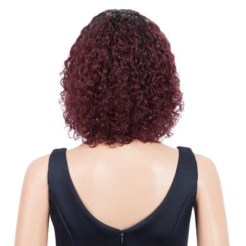 Image of Rebecca Fashion Short Curly Wigs with Bangs Kinky Curly Wigs for Black Women 14 Inch Remy Ombre Wine Red Wig