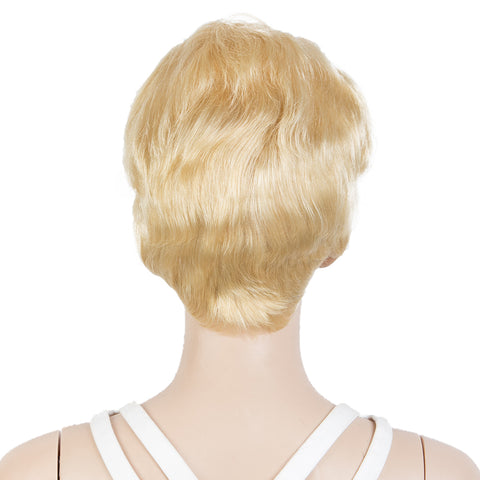 Image of Rebecca Fashion Human Hair Pixie Cut Wigs Pixie Bob Wig with Hand-tied Hairline Blonde Color