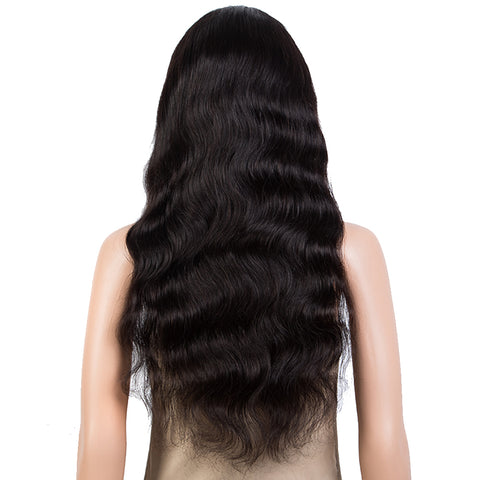 Image of REBECCA FASHION Remy Human Hair Headband Wig Body Wave Headwrap Wig Natural Color