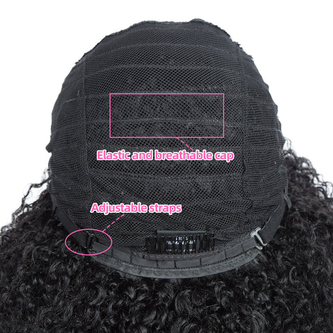 Image of Rebecca Fashion Virgin Human Hair Wigs with Bangs Kinky Curly Wigs for Black Women Natural Black color