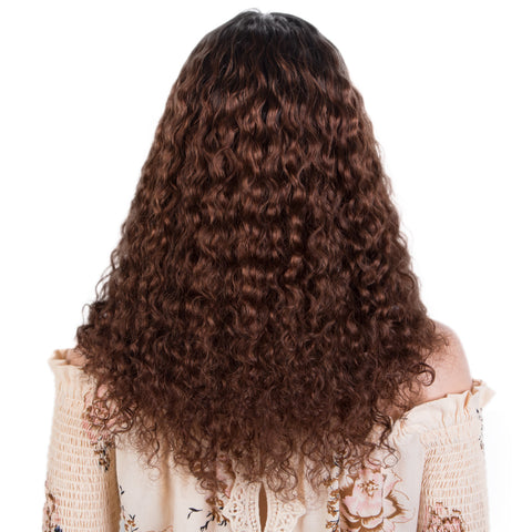 Image of Rebecca Fashion Short Curly Wigs with Curly Bangs Kinky Curly Wigs for Black Women Virgin Remy Wig Can Be Restyled Ombre Brown Color