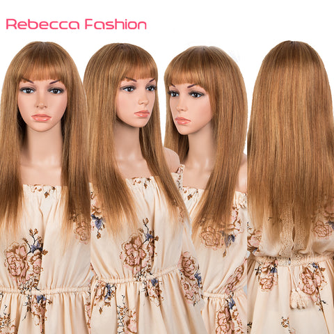 Image of Rebacca Fashion Ombre Color Straight Human Hair Wig With Bangs For Women Full Machine Made Wigs Human Hair